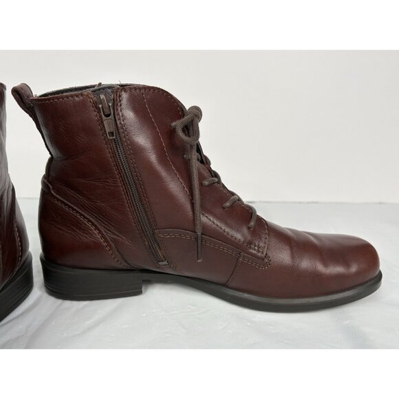ECCO Touch 25 Lace Up Leather Boots Women’s 9.5 40 EU Side Zip Brown Bootie - Picture 4 of 15
